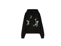 a black hoodie with an alien on it